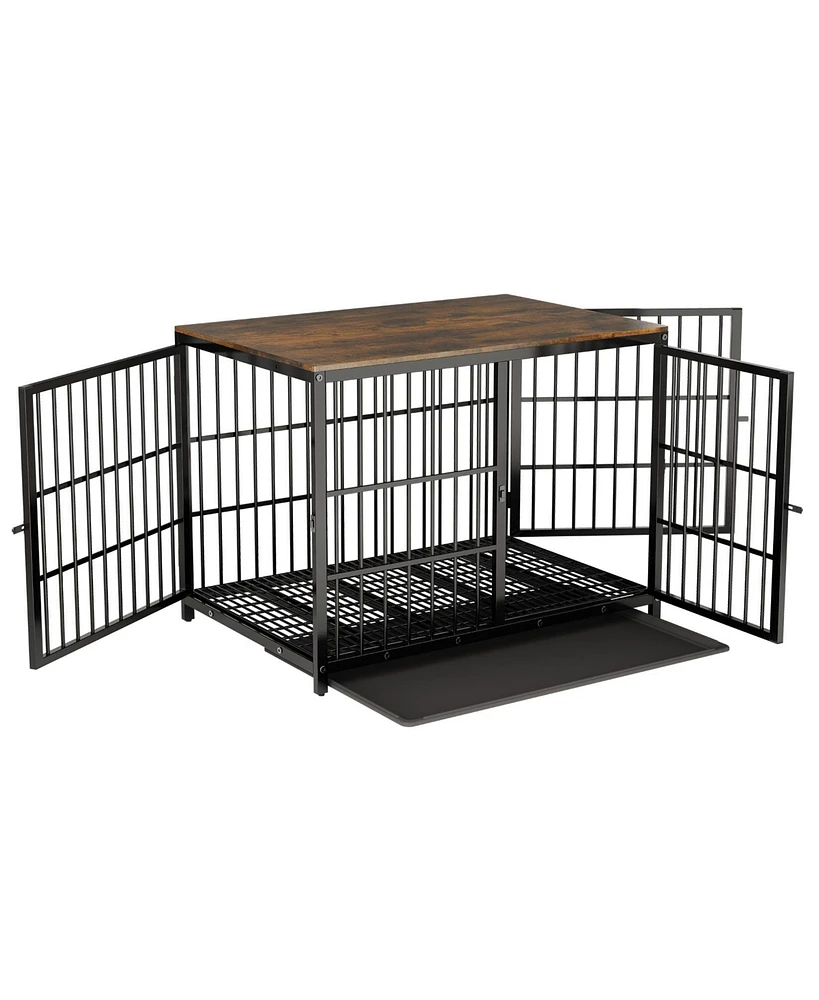 Bingopaw Furniture Style Wooden Dog Crate Pet Kennel End Table with Three Doors and Tray