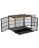 Bingopaw Furniture Style Wooden Dog Crate Pet Kennel End Table with Three Doors and Tray