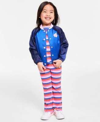 Epic Threads Toddler Girl Satin Bomber Jacket 2 Pc. Stripe Ribbed Knit Top Flared Pants Set Exclusively At Macys