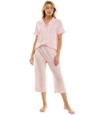 Roudelain Women's Notched-Collar Cropped Pajama Set