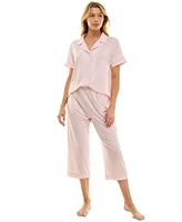 Roudelain Women's Notched-Collar Cropped Pajama Set