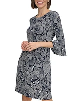 Tommy Hilfiger Women's Printed Bell-Sleeve Shift Dress