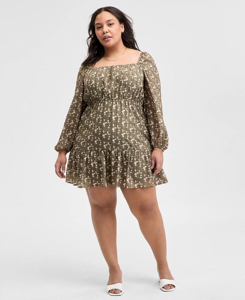 And Now This Trendy Plus Size Printed Peasant Mini Dress, Exclusively at Macy's
