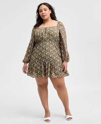 And Now This Trendy Plus Printed Peasant Mini Dress, Exclusively at Macy's