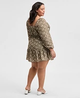 And Now This Trendy Plus Size Printed Peasant Mini Dress, Exclusively at Macy's