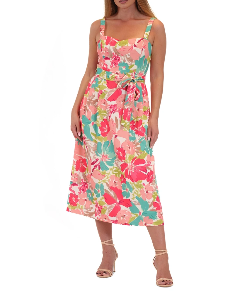 julia jordan Women's Floral-Print Tie-Waist Midi Dress