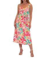 julia jordan Women's Floral-Print Tie-Waist Midi Dress