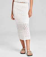 And Now This Women's Crochet Pull-On Cotton Midi Skirt