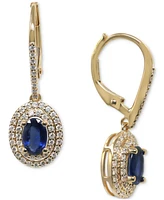 Sapphire (1 ct. t.w.) & Diamond (3/8 Oval Halo Leverback Drop Earrings 14k White Gold