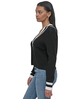 Dkny Jeans Women's Varsity V-Neck Relaxed Sweater