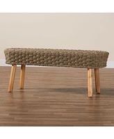 bali & pari Denver Modern Bohemian Natural Seagrass and Acacia Wood Accent Bench