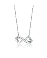 Genevive Sterling Silver White Gold Plated Cubic Zirconia Dainty Bow Neckalce