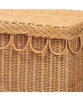 bali & pari Erla Bohemian Light Honey Rattan Accent Bench with Scallop border