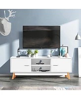 Slickblue Modern Solid Wood Tv Stand with Mid-Century Legs for Stylish Tv Storage