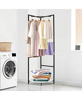 Unho Space-saving Corner Coat Rack: Hall Tree Freestanding Clothes Stand for Living Room Bedroom