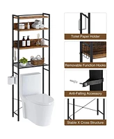 Slickblue Over the Toilet Storage Freestanding Modern Metal Wood Shelving Unit