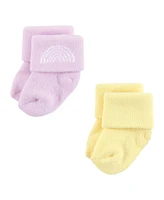 Hudson Baby Girls Cotton Rich Newborn And Terry Socks, Pastel Sun Rainbow, 0-6 Months