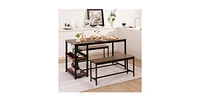 Slickblue Modern Industrial 3-Piece Dining Set with 2 Benches and Wine Rack for Stylish Dining and Entertaining