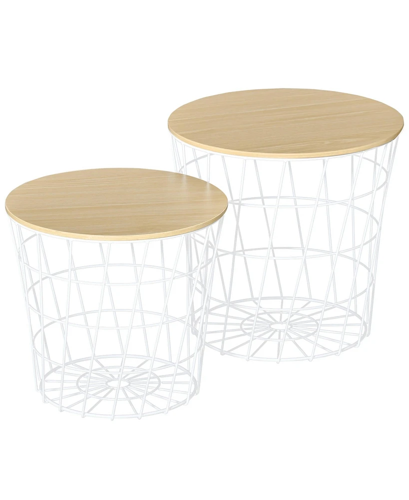 Homcom End Tables Set of 2, Nesting Tables with Storage, Round Accent Side Tables with Removable Top for Living Room