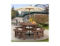 Slickblue 8-Person Outdoor Solid Wood Round Picnic Table for Spacious and Durable Outdoor Dining