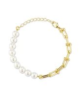 Rachel Zoe Gold Plated Stirrup Chain Link And Pearl Bracelet