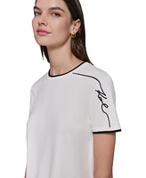 Karl Lagerfeld Paris Women's Script-Logo Short-Sleeve Sweater