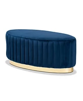 Baxton Studio Kirana Glam and Luxe Navy Blue Velvet Fabric Upholstered and Gold Pu Leather Ottoman