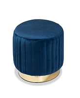 Baxton Studio Kirana Glam and Luxe Navy Blue Velvet Fabric Upholstered and Gold Pu Leather Ottoman