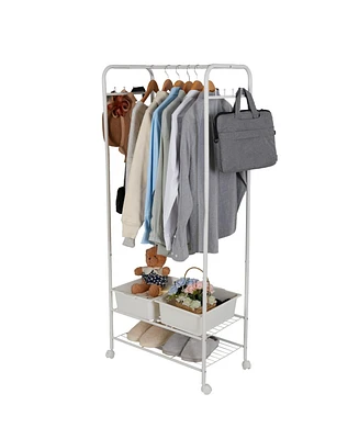 Unho Metal Clothes Rack with Wheels: Portable Garment Organizer with Storage Shelves