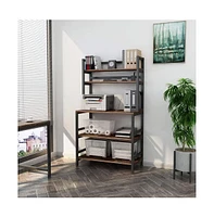 Slickblue Industrial Modern Kitchen Baker's Rack with Woodgrain Shelves and Sturdy Metal Frame