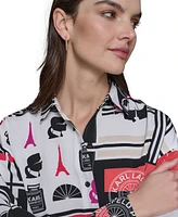 Karl Lagerfeld Paris Women's Printed Oversized Button-Front Top