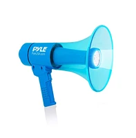 Pyle Waterproof Megaphone with Led Lights, 40W Power, Rechargeable Battery, Siren Function, Weatherproof, Ideal for Crowd Control, Blue