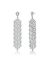 Genevive Sterling Silver White Gold Plated Cubic Zirconia Long Chandelier Earrings