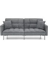 Slickblue Linen Split-Back Futon Sofa Bed - Convertible Couch for Small Spaces