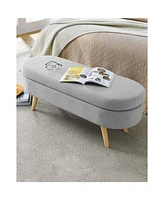 Slickblue Mid-Century Modern Boho Style Linen End of Bed Storage Bench with Wooden Legs