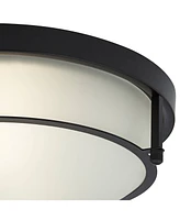 Possini Euro Design Encina 13" Modern Industrial Flush-Mount Ceiling Light Fixture Kitchen Foyer Hallway Round Black White Glass Metal Bedroom Bathroo