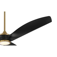 Casa Vieja 60" La Jolla Surf Mid Century Modern Indoor Ceiling Fan 3 Blade Led Light Remote Control Soft Brass Finish Black Blades Bedroom Living Room