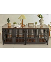 Bingopaw Heavy Wooden Dog Crate Furniture End Table Pet Kennel Puppy Cage w Four Doors