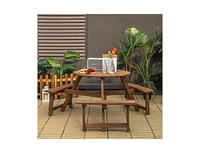 Slickblue Round Picnic Table Set with Umbrella Hole and 3 Benches for Outdoor Dining and Relaxation