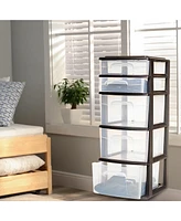 Homz Plastic 5 Drawer Home Storage Container TowerCloset Organizer, Black Frame