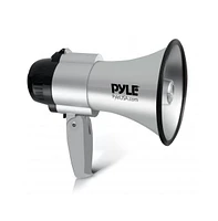 Pyle 30-Watt Portable Megaphone with Siren, Adjustable Volume, Lightweight, Battery Operated, Silver Bullhorn