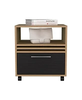 Depot E-Shop Alsen Nightstand, 1 Drawer, 4 Wheels, 1 Shelf, Natural Oak / Black