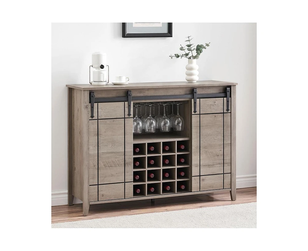 gaomon Wine Bar Cabinet,47" Farmhouse Coffee Bar Cabinet with Sliding Barn Door, Buffet Sideboard Cabinet with 16 Bottle Wine Rack for Dining, Living