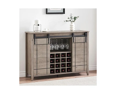 gaomon Wine Bar Cabinet,47" Farmhouse Coffee Bar Cabinet with Sliding Barn Door, Buffet Sideboard Cabinet with 16 Bottle Wine Rack for Dining, Living
