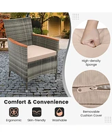 Gymax 9 Pcs Wicker Dining Set Patio Dining Furniture Set w/ Acacia Wood Table & 8 Armchairs