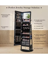 Gouun Lockable 360° Swivel Jewelry Cabinet with Full-Length Mirror Led Lights