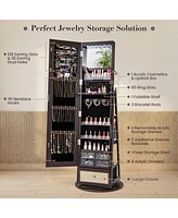 Gouun Lockable 360° Swivel Jewelry Cabinet with Full-Length Mirror Led Lights