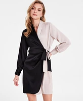 Bar Iii Women's Satin Color Block Tie-Front Dress, Exclusively at Macy's