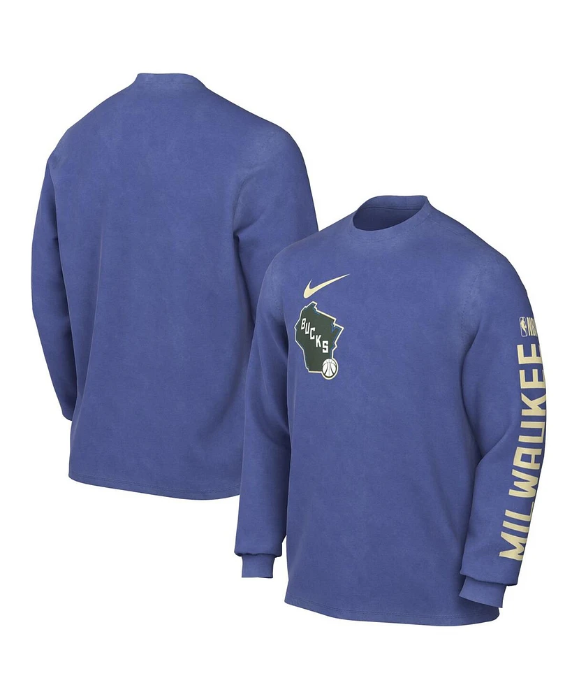 Nike Men's Royal Milwaukee Bucks 2024/25 City Edition Courtside Max90 Heavyweight Long Sleeve T-Shirt