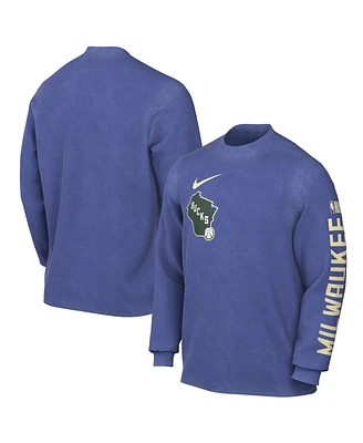 Nike Men's Royal Milwaukee Bucks 2024/25 City Edition Courtside Max90 Heavyweight Long Sleeve T-Shirt